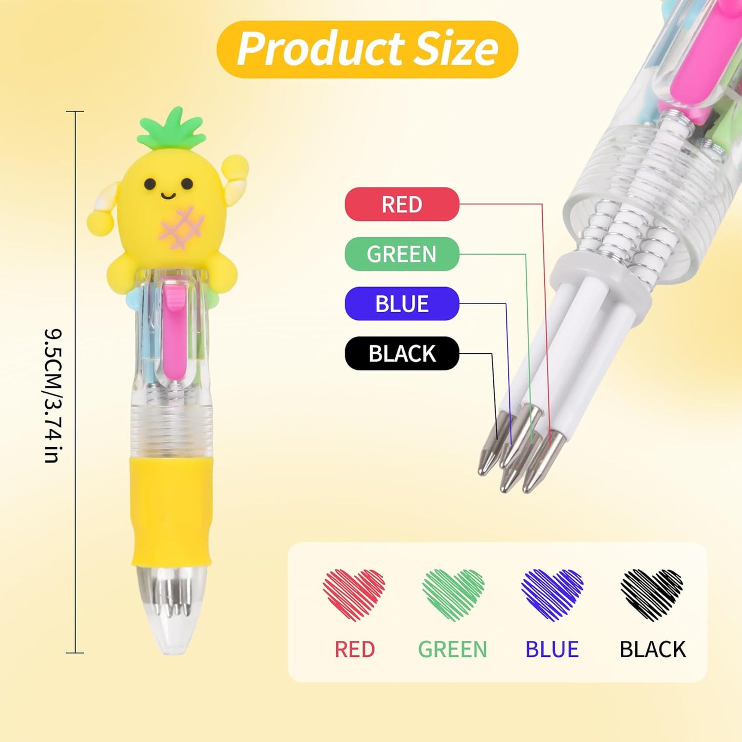 LiYiQ 100 PCS Multicolor Pen in One Fun 4-in-1 Cute Pens Bulk Kawaii Cool Ballpoint Pens for Kids Fun Gifts