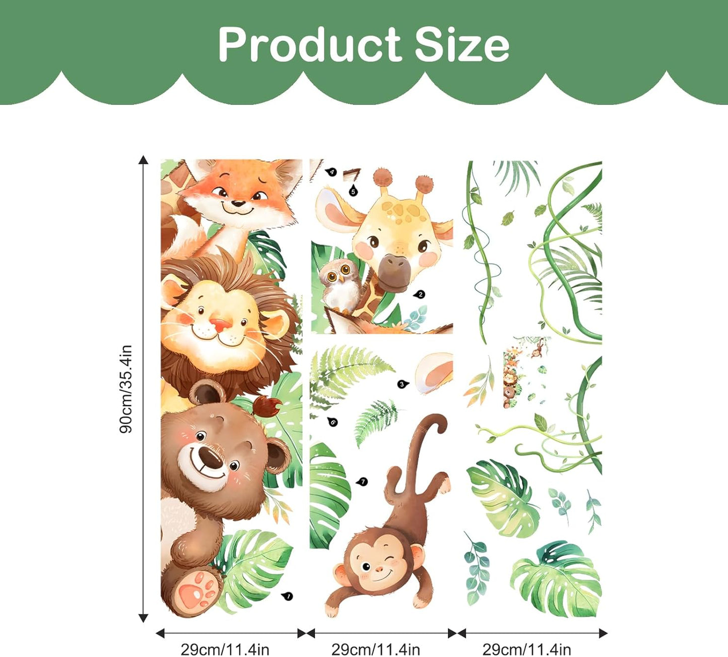 Tanlaby Jungle Animals Wall Stickers Cartoon Safari Animal Wall Decals Fox Bear Lion Monkey Tropical Leaves Art Decor for Baby Nursery Kids Playroom Bedroom