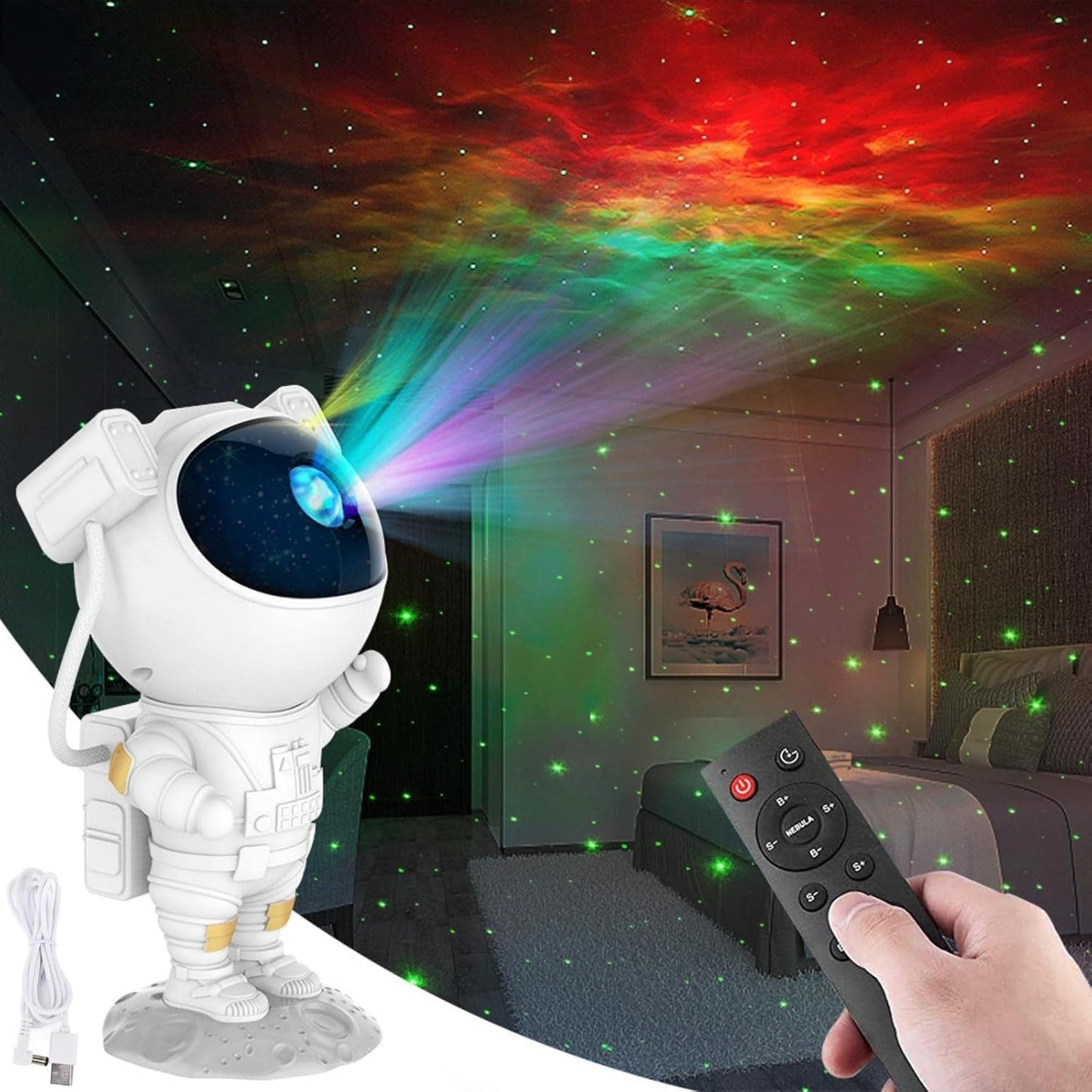 Astronaut Galaxy Projector Night Light, Star Projector Galaxy Night Light, Starry Nebula Ceiling Projection Lamp with Remote Control Timer and 360°Adjustable, Kids Adults Room Game Room Decor