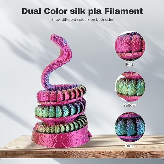 Silk PLA Filament 1.75mm Red Yellow Blue Triple Color PLA 3D Printer Filament 3 in 1 Coextrusion 1KG Spool(2.2lbs) 3D Printing Filament Dimensional Accuracy +/- 0.03mm