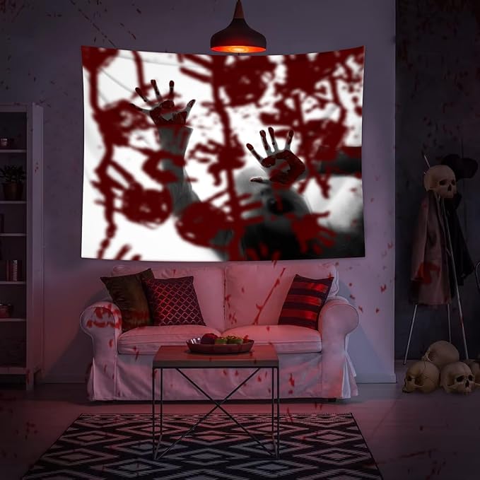 QGHOT Halloween Tapestry Wall Hanging, Scary Bloody Backdrop Horror Tapestry Blood Splatter Halloween Background Party Decorations for Bedroom College Dorm Wall Decor (59.1"x51.2")