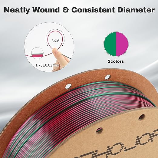 Silk PLA Filament 1.75mm Purple Green Dual Color PLA 3D Printer Filament 2 in 1 Coextrusion 1KG Spool(2.2lbs) 3D Printing Filament Dimensional Accuracy +/- 0.03mm Fits for Most FDM 3D Printers