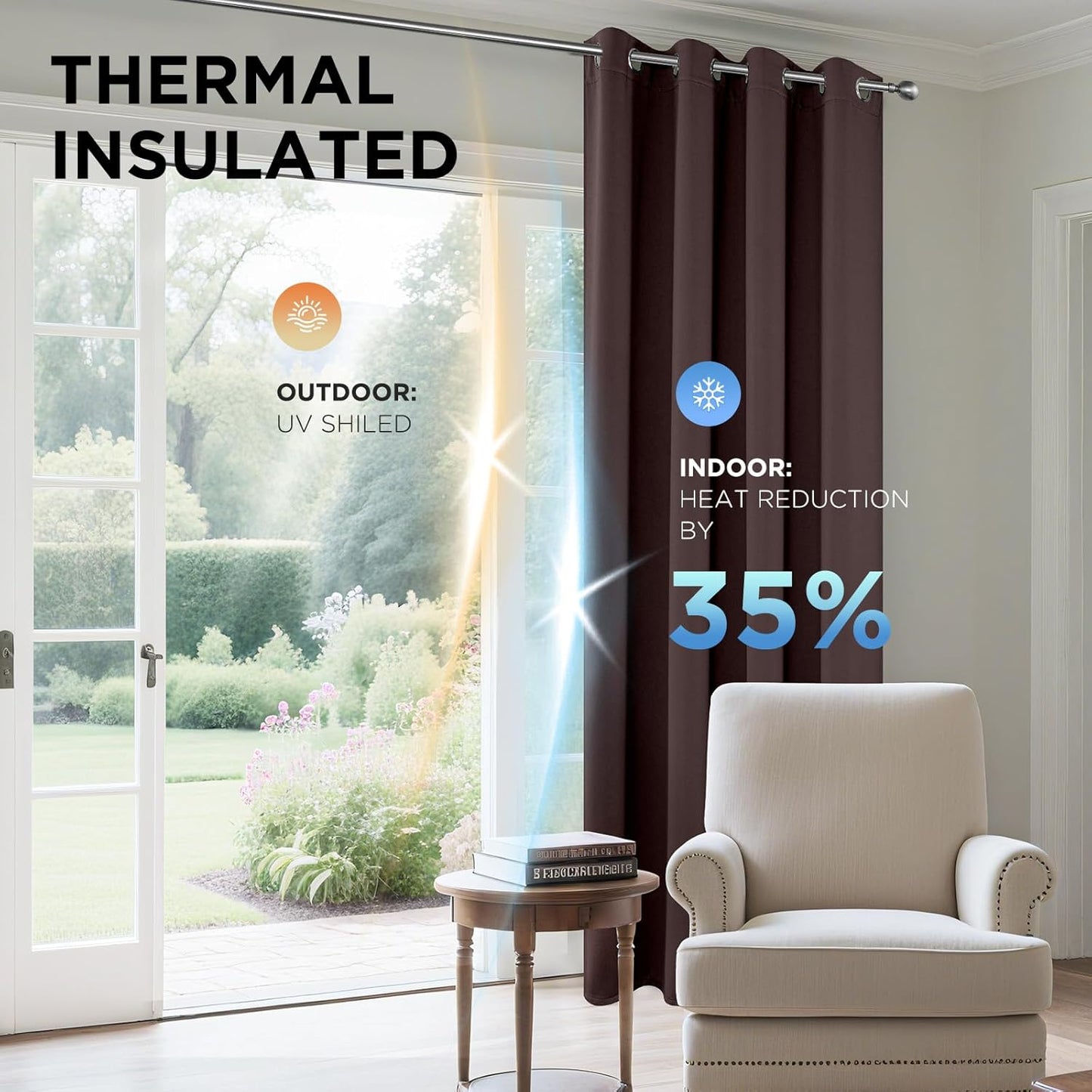 Joydeco Blackout Curtains 108 Inch Length 2 Panels Set, Thermal Insulated Long Curtains& Drapes 2 Burg, Room Darkening Grommet Drapes for Living Room Bedroom Window (W52 x L108 Inch, Chocolate)