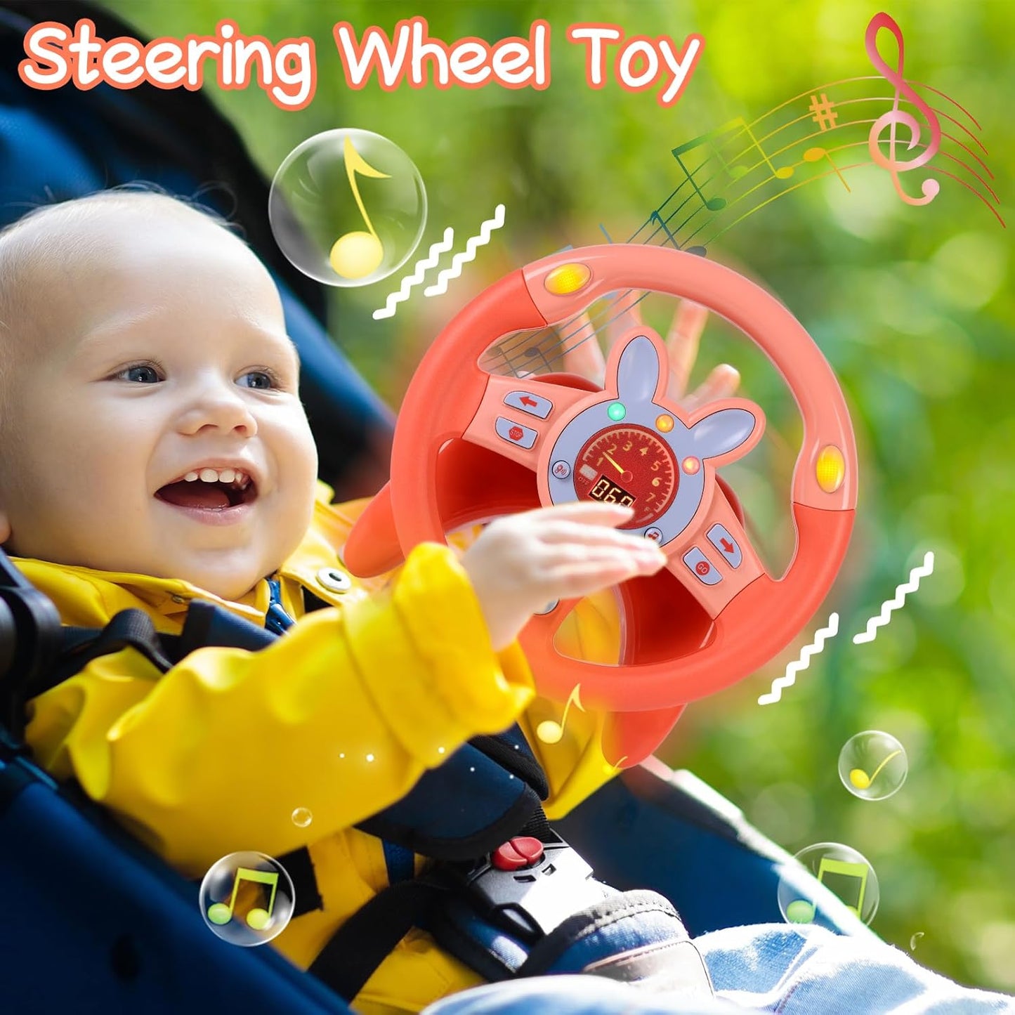 Steering Wheel Toy,Driving Steering Wheel Toy for Kids Backseat,Interactive Educational Learning Sensory Toy with Vibration,Simulated Car Toys with Light Songs for Infant Preschool Kids Toddler Gifts