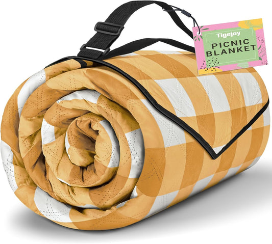 TigeJoy Extra Large Picnic Blanket Waterproof Foldable 60''x80'', Outdoor Picnic Mat Beach Blanket Sandproof for Park, Grass, Travel, Hiking, Camping Essentials, Gingham Picnic Blanket