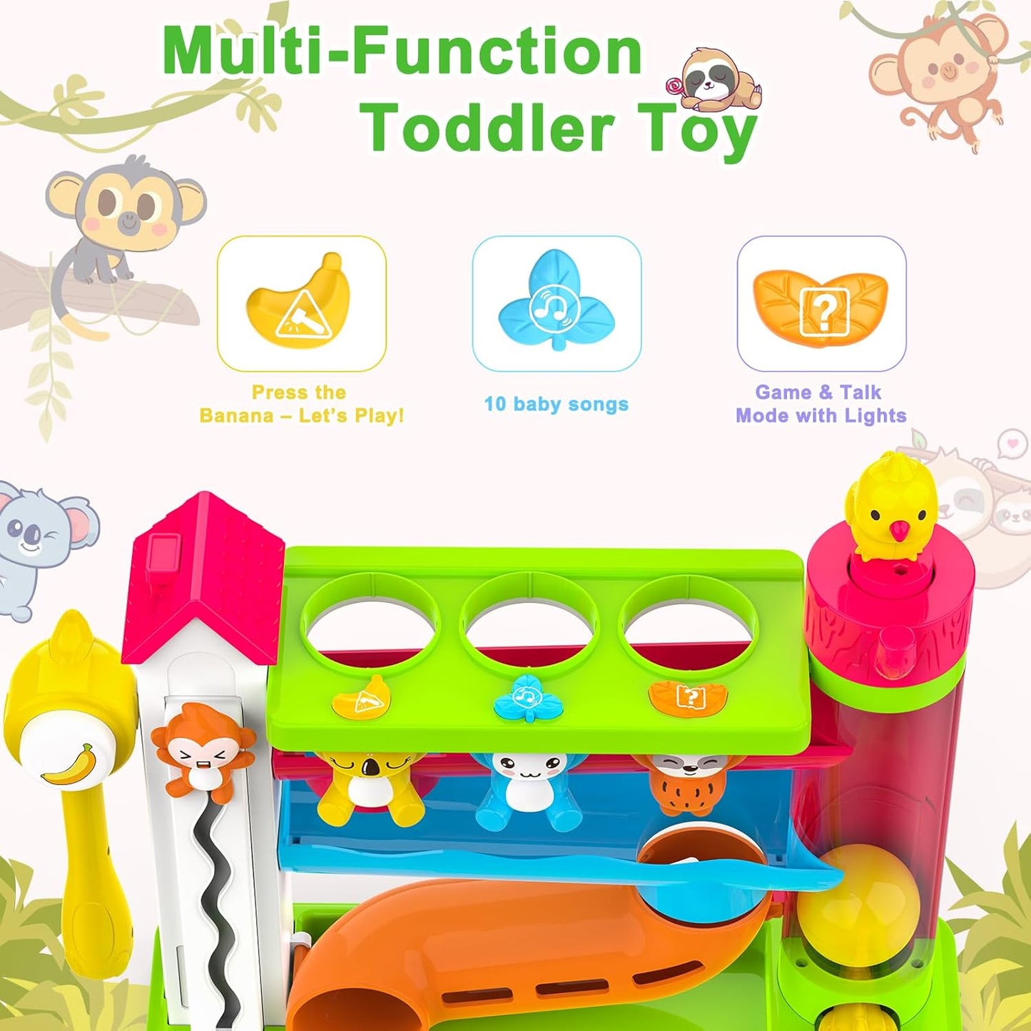 Musical Toy for 1-2 Year Old Boys,Educational Baby Toys 12-18 Months,Ball Drop Toy with English & Spanish,Fine Motor Toys for Toddlers 1-3,Birthday Gift for 1+ Year Old Boy (Green)