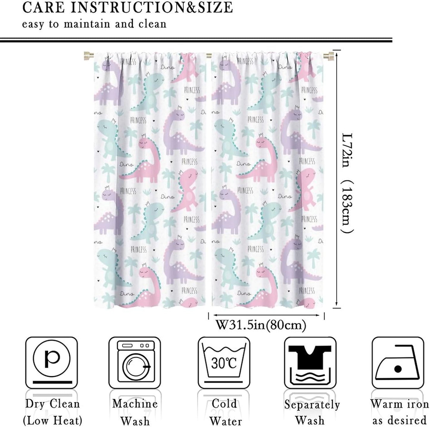 Kids Dinosaur Curtains for Boys Girls Bedroom Decor Cartoon Dino Colorful Cute Funny Animal Wildlife Printed Blackout Rod Pocket Window Drapes for Baby Nursery Playroom W31.5xL72in 2 Panels