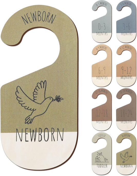 Baby Closet Dividers for Clothes Organizer - Set of 8 Wooden Double-Sided Baby Clothes Size Dividers form Newborn to Toddler for Daily Gender-Neutral Baby Nursery Decor