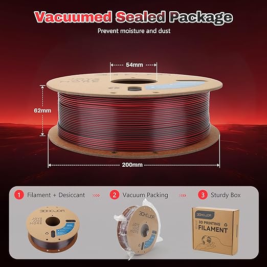 Silk PLA Filament 1.75mm Black Red Dual Color PLA 3D Printer Filament 2 in 1 Coextrusion 1KG Spool(2.2lbs) 3D Printing Filament Dimensional Accuracy +/- 0.03mm