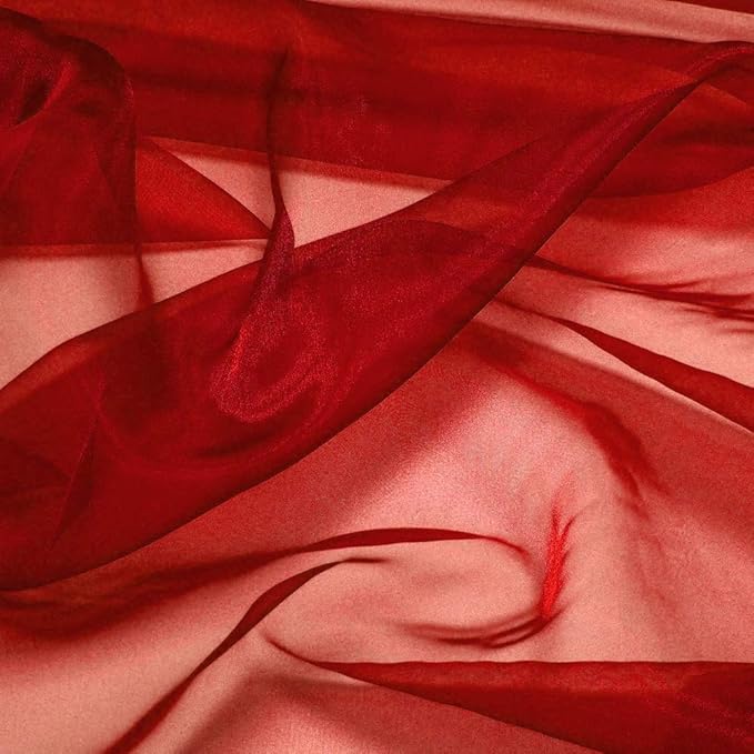 VDS Red Organza Fabric, 40 Yards Continuous, 45” Wide, Wedding Party Decoration Iridescent Crystal Sheer Shiny Organza Tulle Bridal Dress DIY Crafts Costume Sewing Backdrop Arch Cloth
