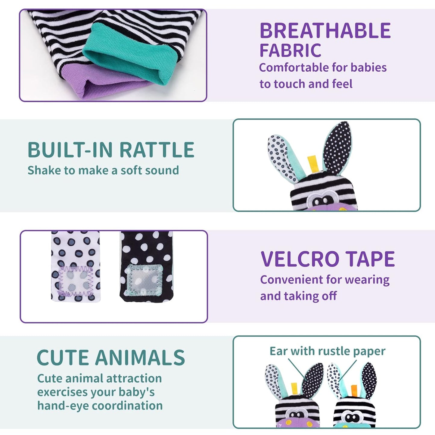 Wrist Rattles for Babies Rattle Socks Wrist Strap Rattles Set Cartoon Socks Cute Animal Baby Sensory Development Toys 1-3 Years Early Educational Toys for Toddlers Baby Shower Gifts