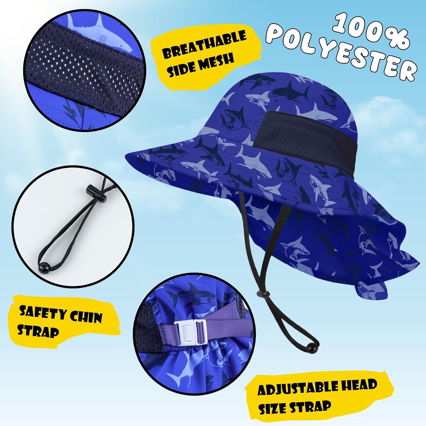 Toddler Baby Sun Hat Kids Summer UPF 50+ for Boys Girls Adjustable Beach Hats with Bucket Wide Brim Age 1-7 Years