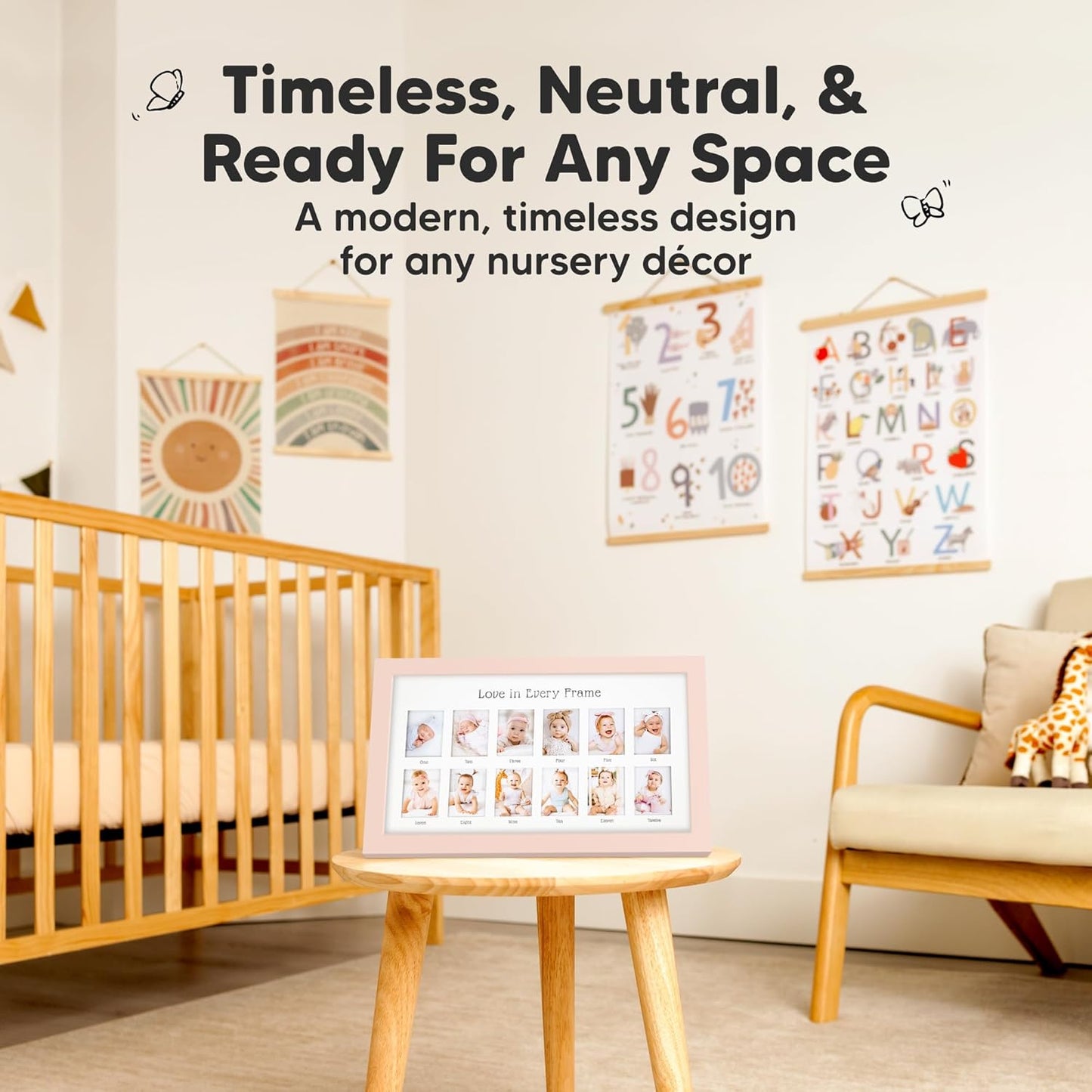 My First Year Photo Frame,12 Months Baby Picture Frame for Newborn Girl, Boy-Baby Shower Gifts Keepsakes,Monthly Baby's One Year Birthday Milestone,1st Nursery Photo Collage Display Board (Petal Pink)