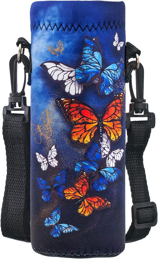 Neoprene Water Bottle Carrier Bag with Adjustable Shoulder Strap for Men Women Walking Hiking,Portable Insulated Holder Case for Stainless Steel/Glass/Plastic Bottles