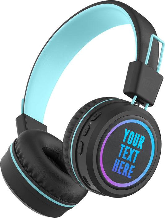 MEE audio KidJamz KJ55BT Personalized Bluetooth Wireless Safe Listening Headphones for Kids w/Custom LED-Backlit Design, Volume Limiter, Microphone; Kids Headset for School/iPhone/iPad/Tablet (Black)