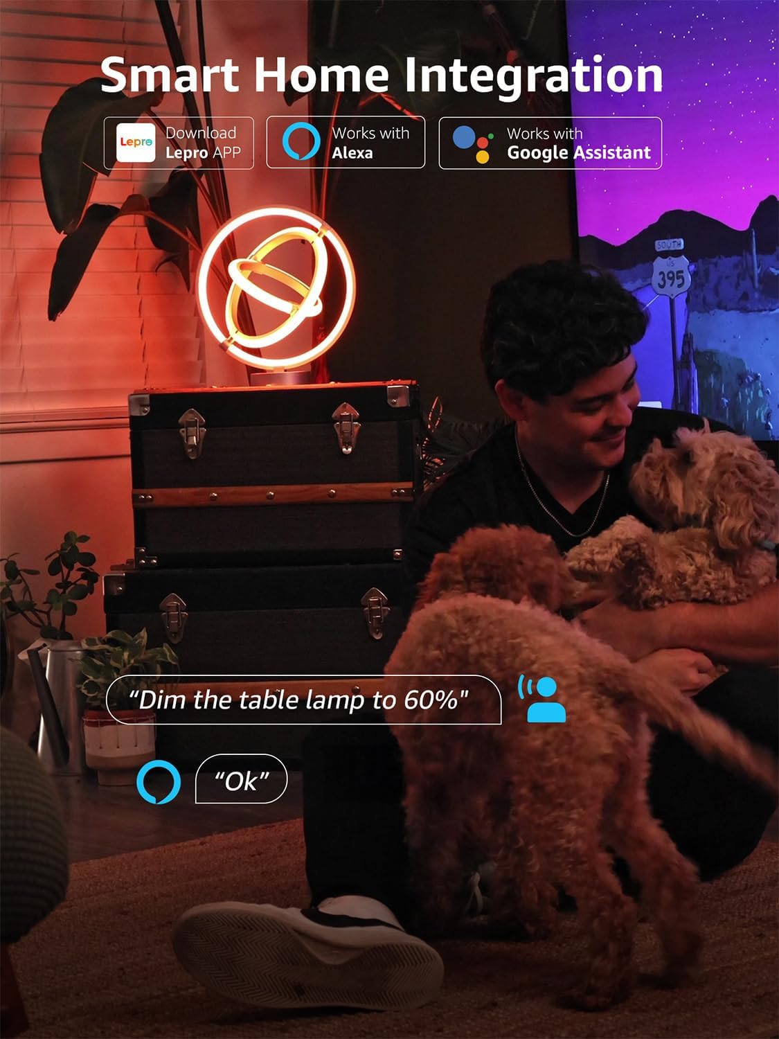 Lepro TB1 AI Smart Table Lamp, RGB+IC Addressable Color Changing Desk Light Alexa Google Enable, Music Sync Unique Cool LED Lamps for Game Room Decor Ambient Lighting, APP Control No Remote, 2.4 GHz