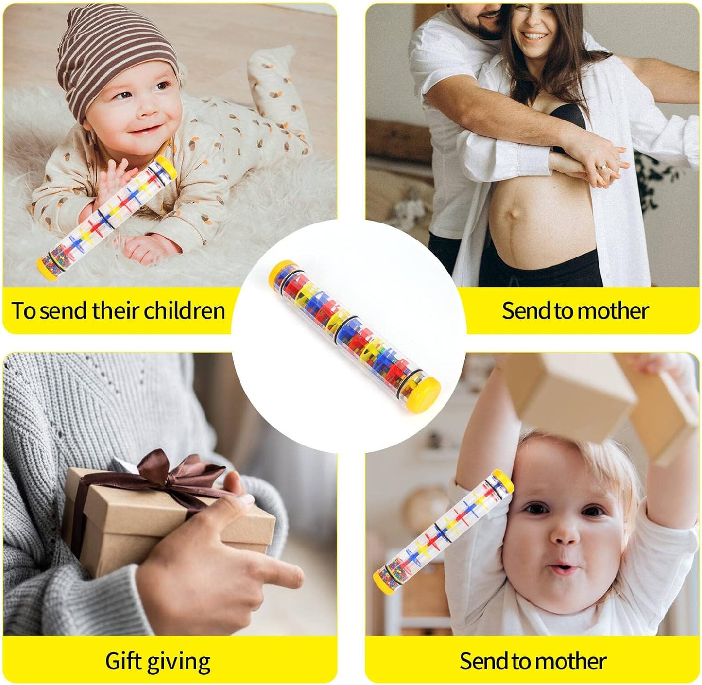 Rainmaker 12 inch Rain Stick for Babies Rattle Tube Rain Stick Shaker Music Sensory Auditory Instrument Toy for Baby Child Girl (12 inch Yellow)