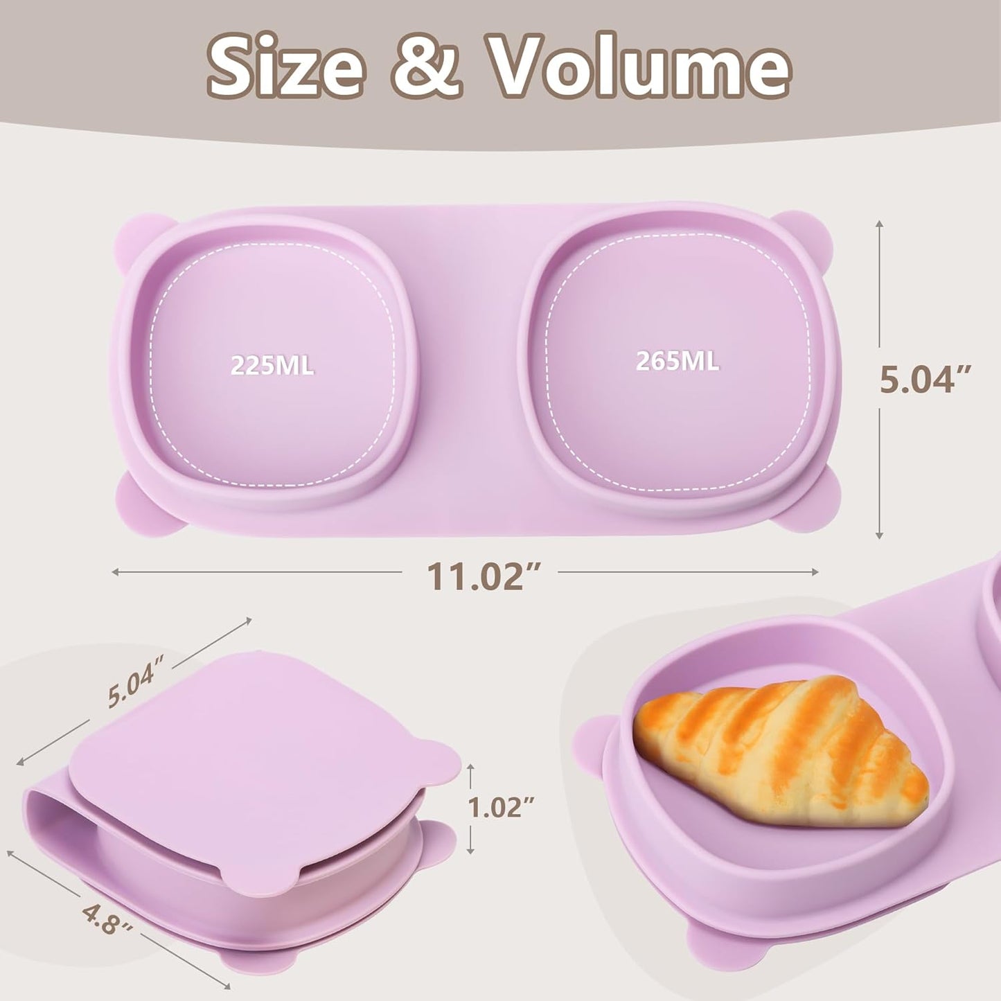 Silicone Foldable Novelty Dinner Plates,Suction Plates for Baby Travel Essential with Forks and Spoons,Microwave & Dishwasher Safe,Purple