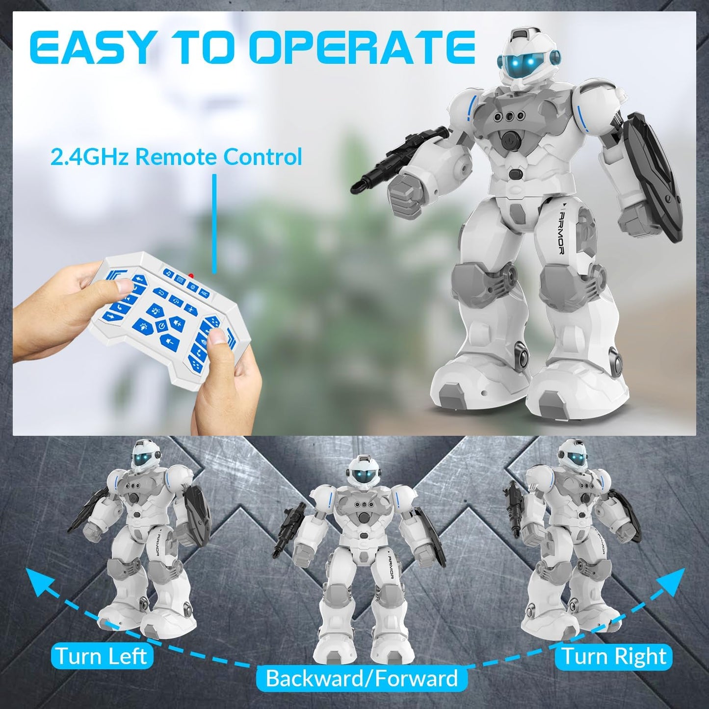 STEMTRON Robot Toys for Kids, Programmable Remote Control Robot with Intelligent Gesture Sensing, Recharge, Singing & Dancing Mode, Launcher (White)