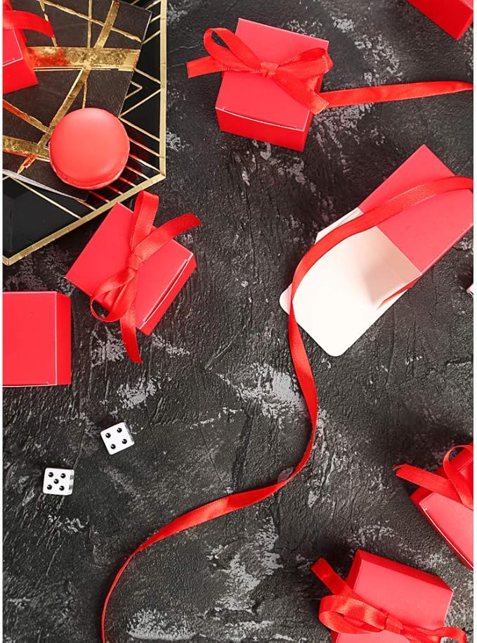 AWELL Red Gift Candy Box Bulk 2x2x2 inches with Red Ribbon Party Favor Box,Pack of 50