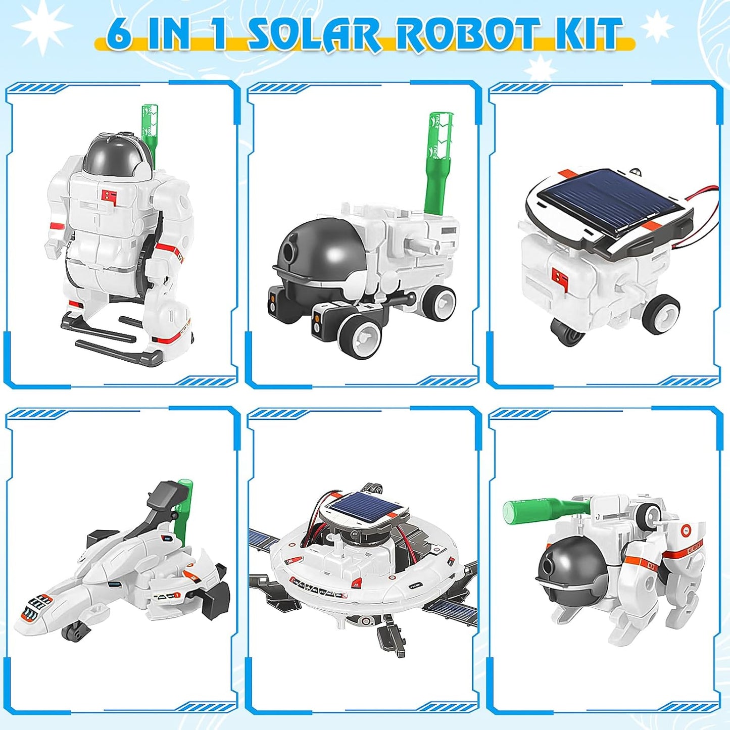 STEM Projects for Kids Ages 8-12 Solar Robot Kit 6-in-1 Space Toys for 10-Year-Old Boy Girl Gift Building Toys Science Kits Christmas Birthday Gifts for 8 9 10 11 12 Year Old, White
