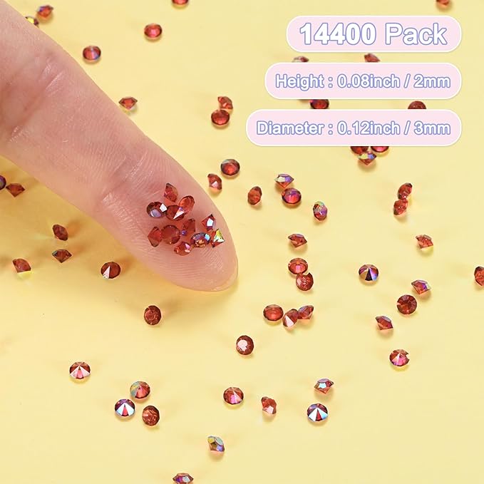14400-Pack Acrylic Diamonds, 0.12 Inch/3mm Wedding Table Scatter Confetti Crystals for Vase Fillers/Art Craft, Acrylic Diamonds Gems [Dark Red AB]