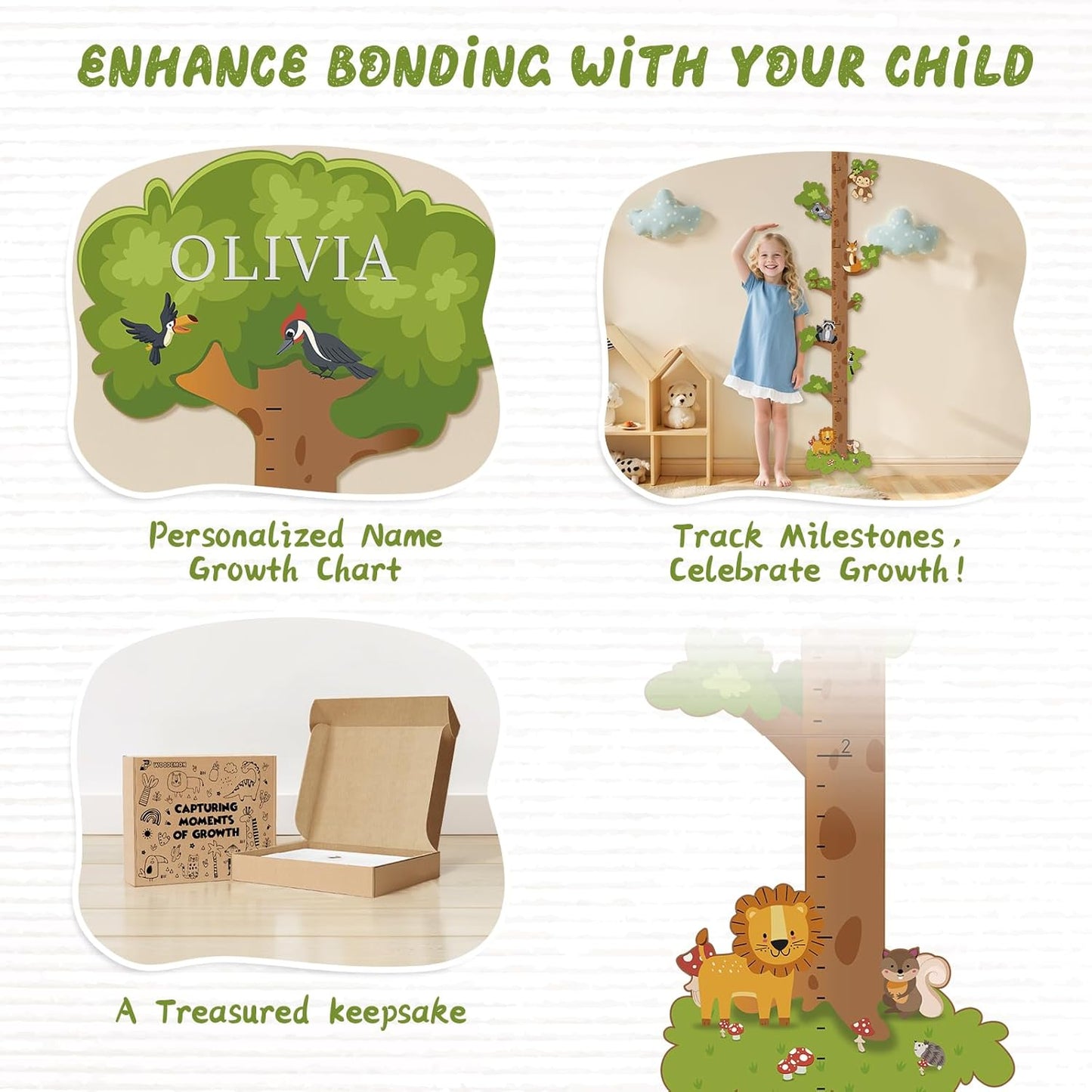 Personalized Name Growth Chart for Kids – Wooden Tree Wall Height Chart, Children's Height Measurement Ruler 62.5" x 14.9"