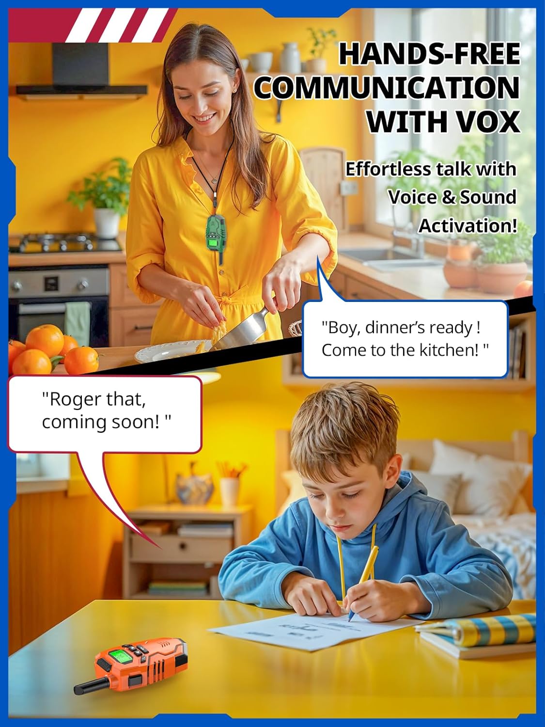 Walkie Talkies for Kids Toys Rechargeable, Long Range 2 Way Radios, Outdoors Park Hiking Road Trip Toys for 3-12 Year Old Boys, Birthday Xmas Gift for Kids, 2 Pack