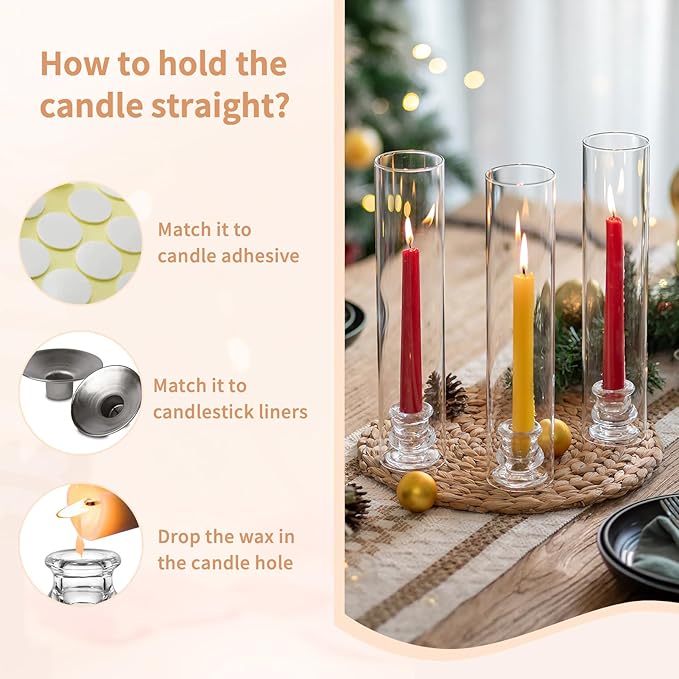 NUPTIO Candle Stick Candle Holder: Set of 6 Glass Hurricane Taper Candleholder - Bulk Candlestick Stand with Tall Cylinder Chimney for Thanksgiving Christmas Holiday Table Decoration