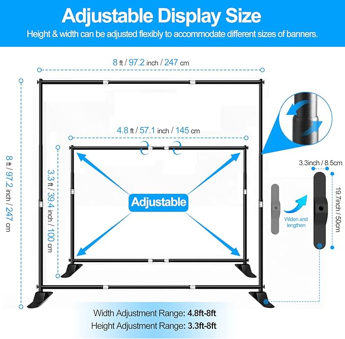 FUDESY 8x8 ft Backdrop Banner Stand, Heavy Duty Adjustable Background Stand Kit with Carrying Bag, Step and Repeat Photography Frame Stand for Trade Show Display Photo Booth Parties