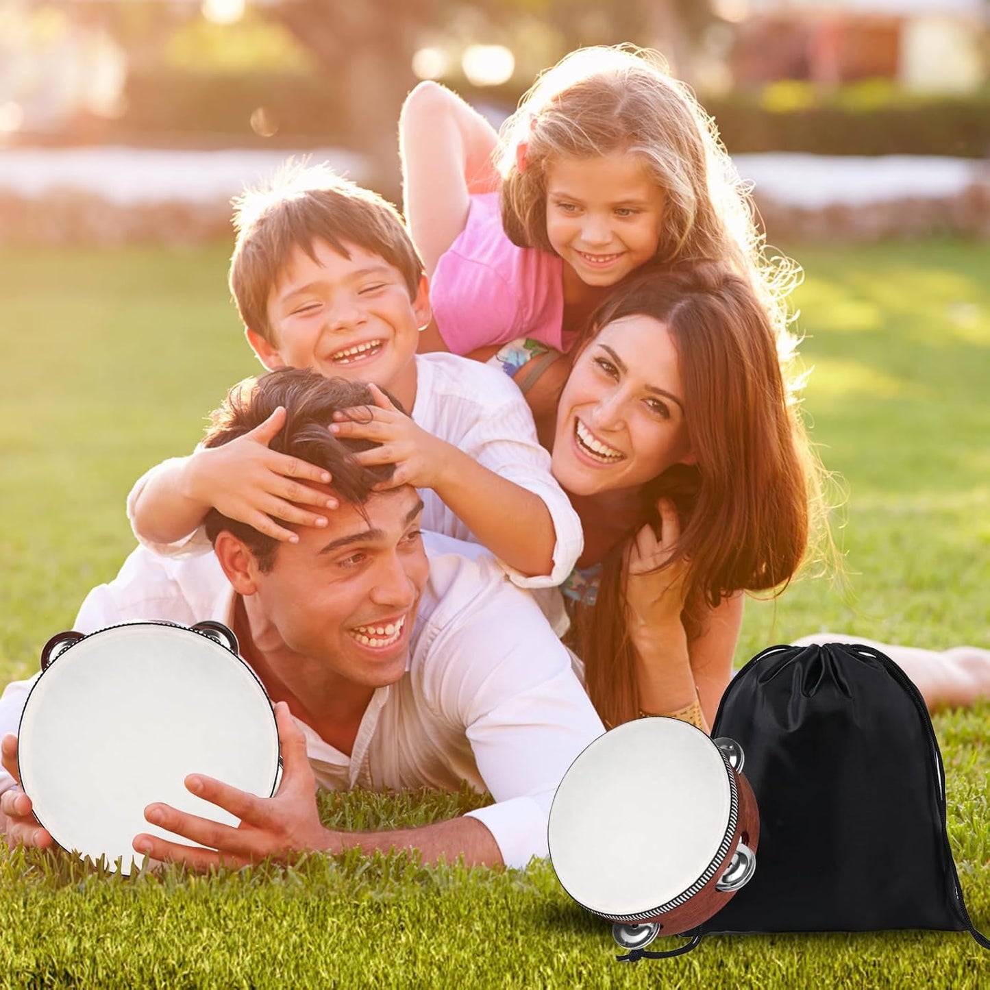 Wooden Hand Held Percussion Tambourine with Storage Bag - 6 Inches, Ideal for Church, Wedding, Party, Dance, Photo Shoot