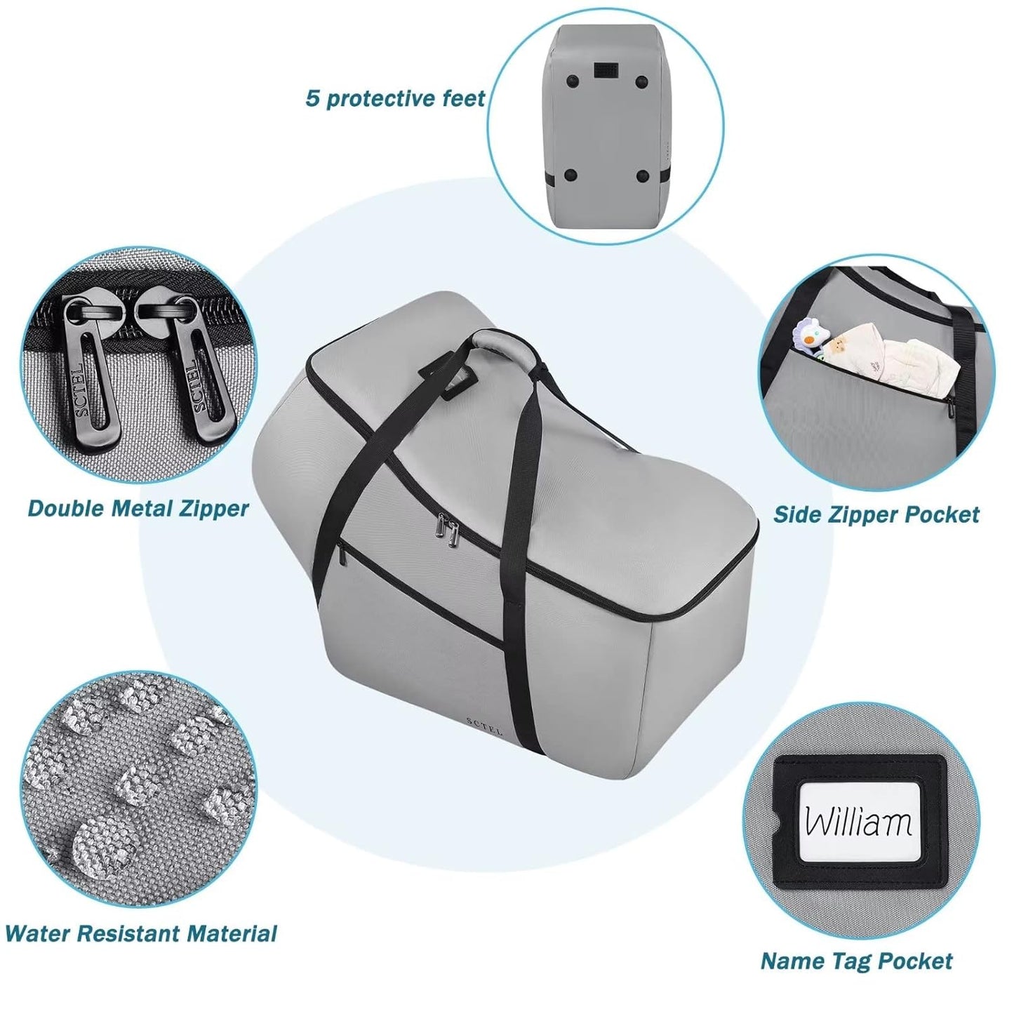 Car Seat Travel Bag Fit All Nuna Pipa Car Seat and Base, Doona Infant Car Seat Stroller, Padded Car Seat Bags for Air Travel, Airplane Carrier Bag with Side Pocket, Protective Feet, Storage Bag