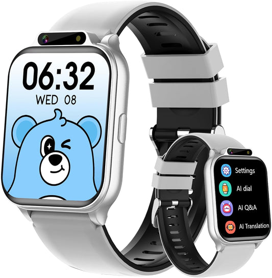 Smart Watch for Kids, 1.85" Fitness Tracker with Heart Rate, Sleep Monitor, IP68 Waterproof Smartwatches with Video Music, Pedometer, Game, NO APP/Phone, Gift for Boys Girls. (Built-in AI, Silver)