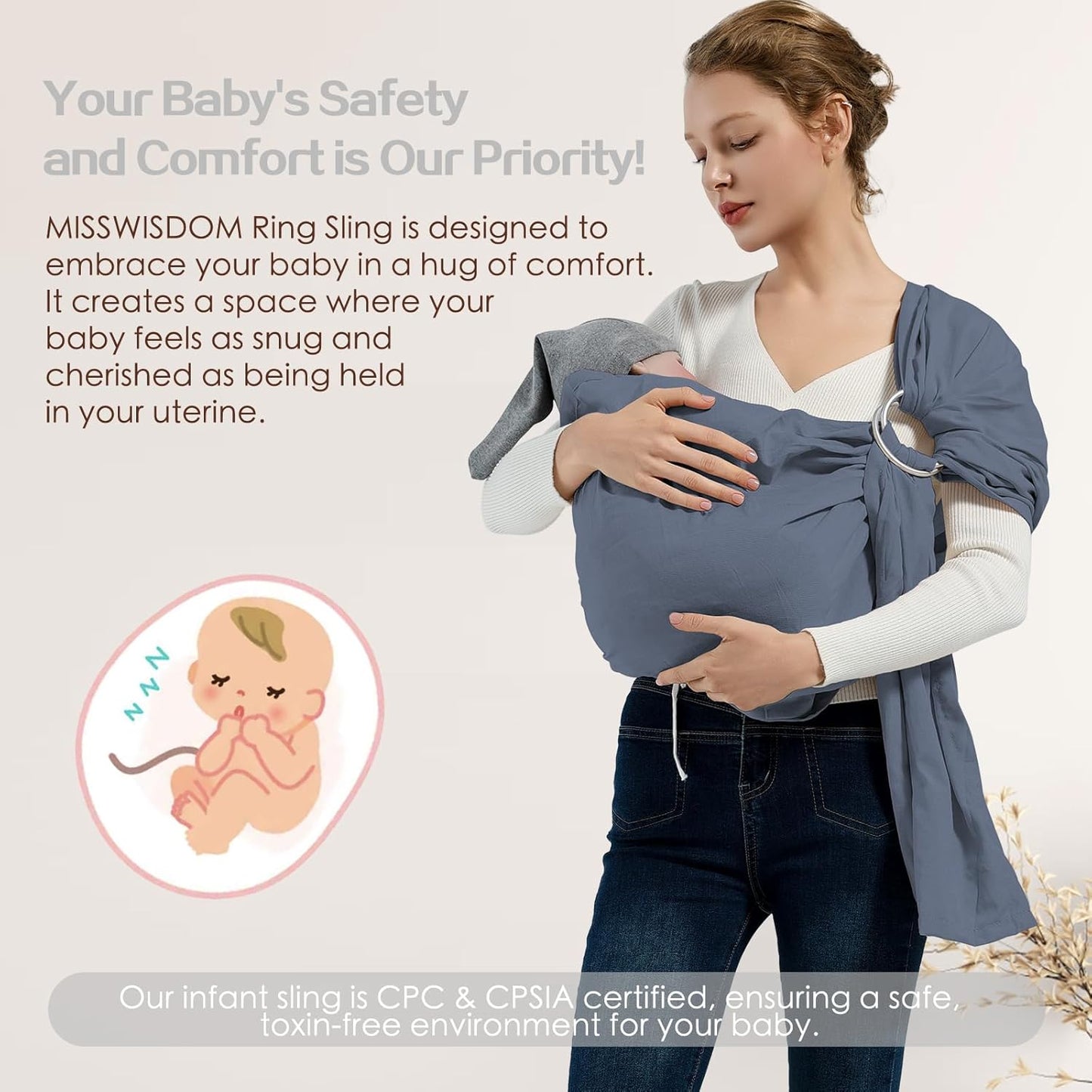 Baby Wrap Ring Sling 7-35 lbs, Baby Sling Carrier for Newborn, Toddler, Infant Holder, Lightweight Baby Carrier Wraps, Blue