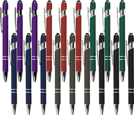 Ballpoint Pen with Stylus Tip, Soft Touch Click Metal Pen, 1.0mm Medium Point, Black Ink, 18 Count(6 Colors)