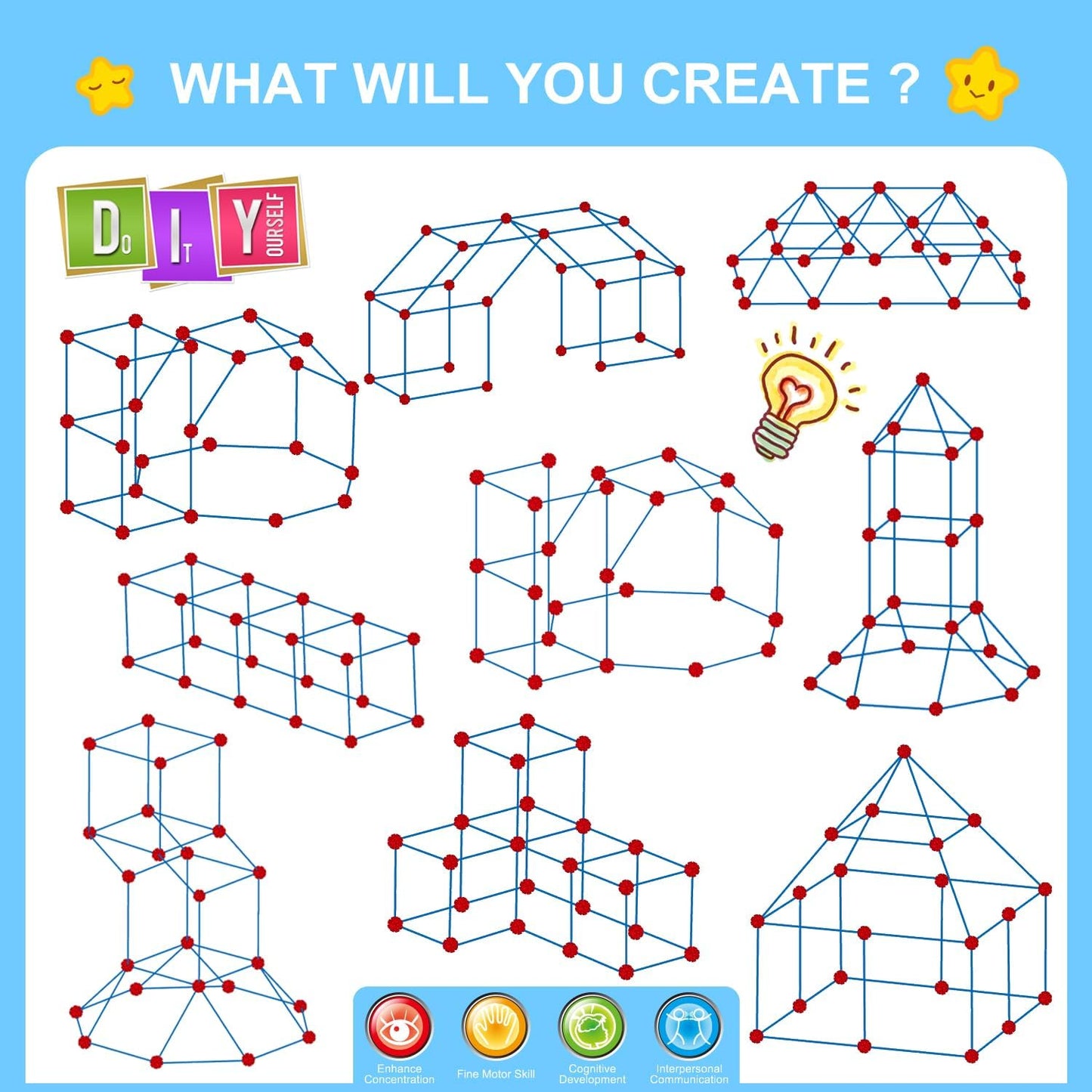 SpringFlower Fort Building Kit for Kids,STEM Construction Toys, Educational Gift for 3 4 5 6 7 8 9 10 11 12 Years Old Boys and Girls,Ultimate Creative Set for Indoor & Outdoors Activity,100 Pcs