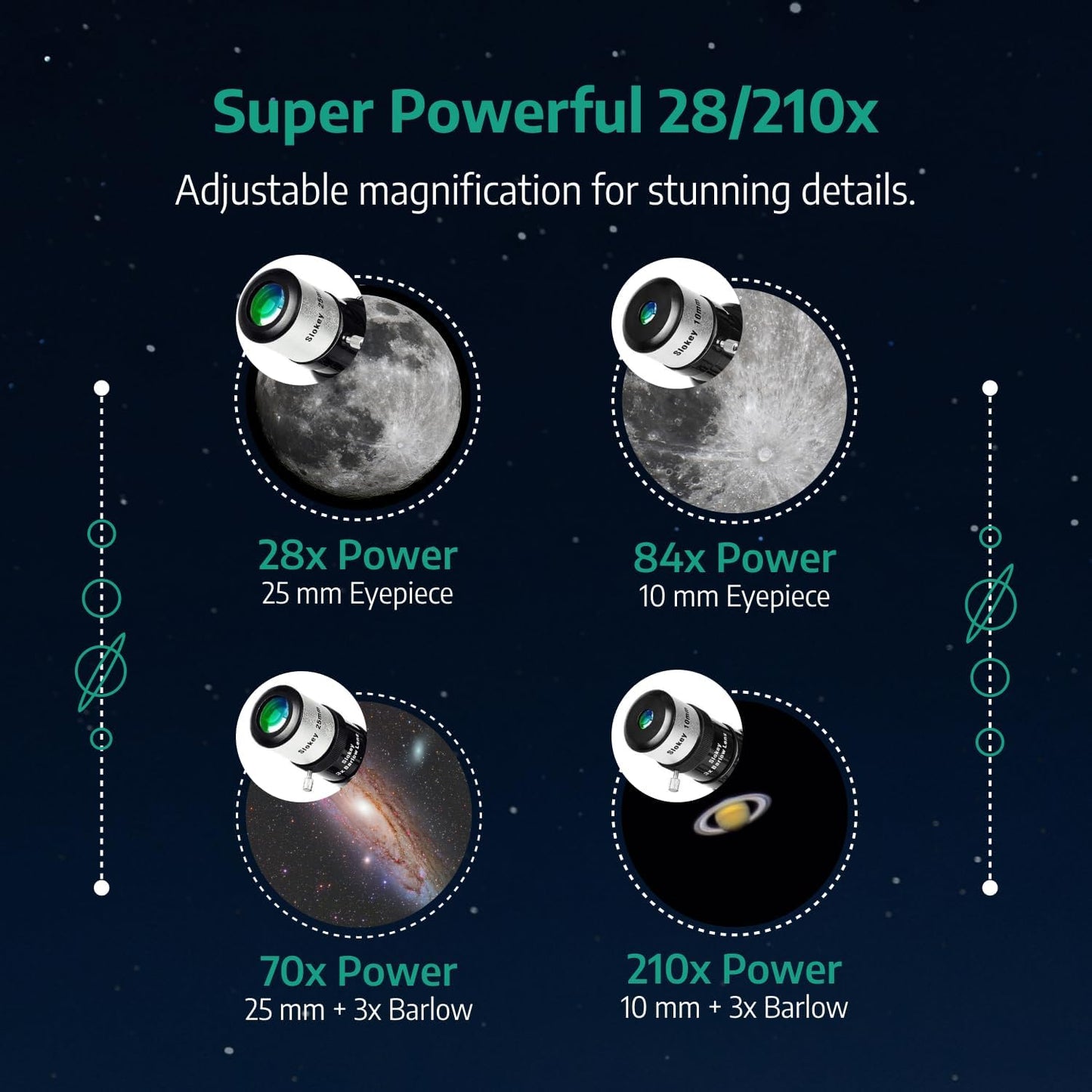 Slokey Discover The World Skyways 70070 Astronomy Telescope 28x-210x with 70mm objective lens diameter and Precise Manual Focusing Equipped with a Reflex Finderscope - 700 x 70 mm
