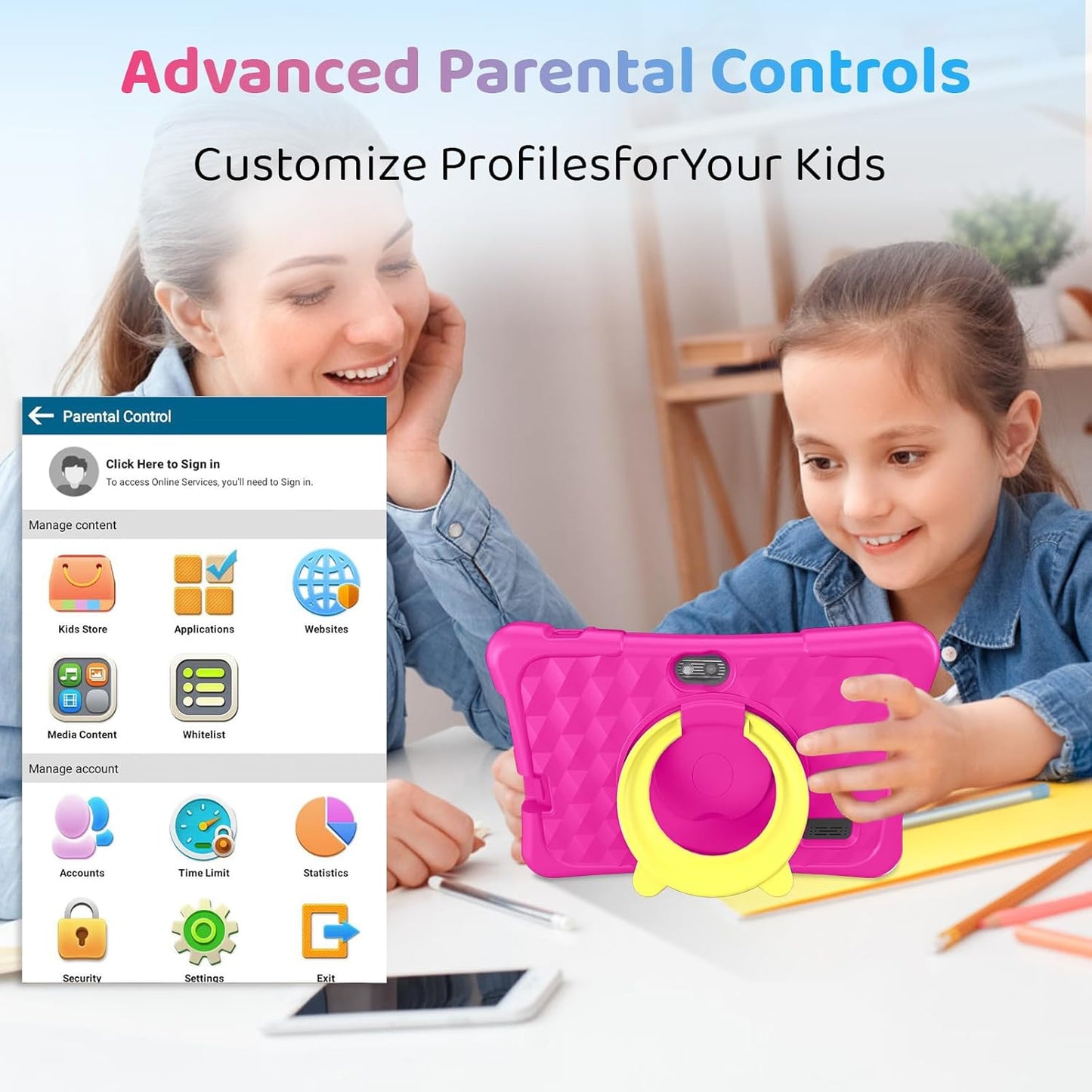 Kids Tablet, 7 inch Android 15 Tablet for Kids, 8GB+32GB 1TB Expand, Quad-Core Toddler Tablets with Shockproof Case, BT5.0, WiFi 5, Parental Control, Games, Dual Camera (Rose)