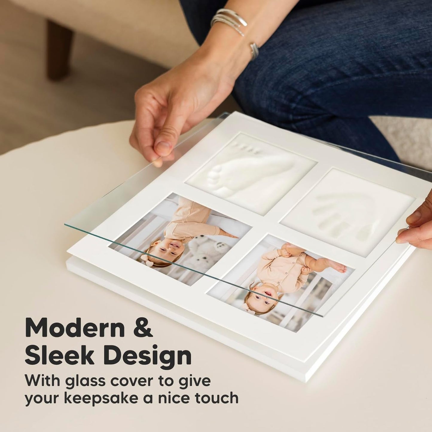 Baby Hand and Footprint Kit - Baby Footprint Kit, Clay Handprint Keepsake Frame, Nursery Picture Frame For Newborns, Personalized New Mom Gifts for Showers & Registry (Vintage White)