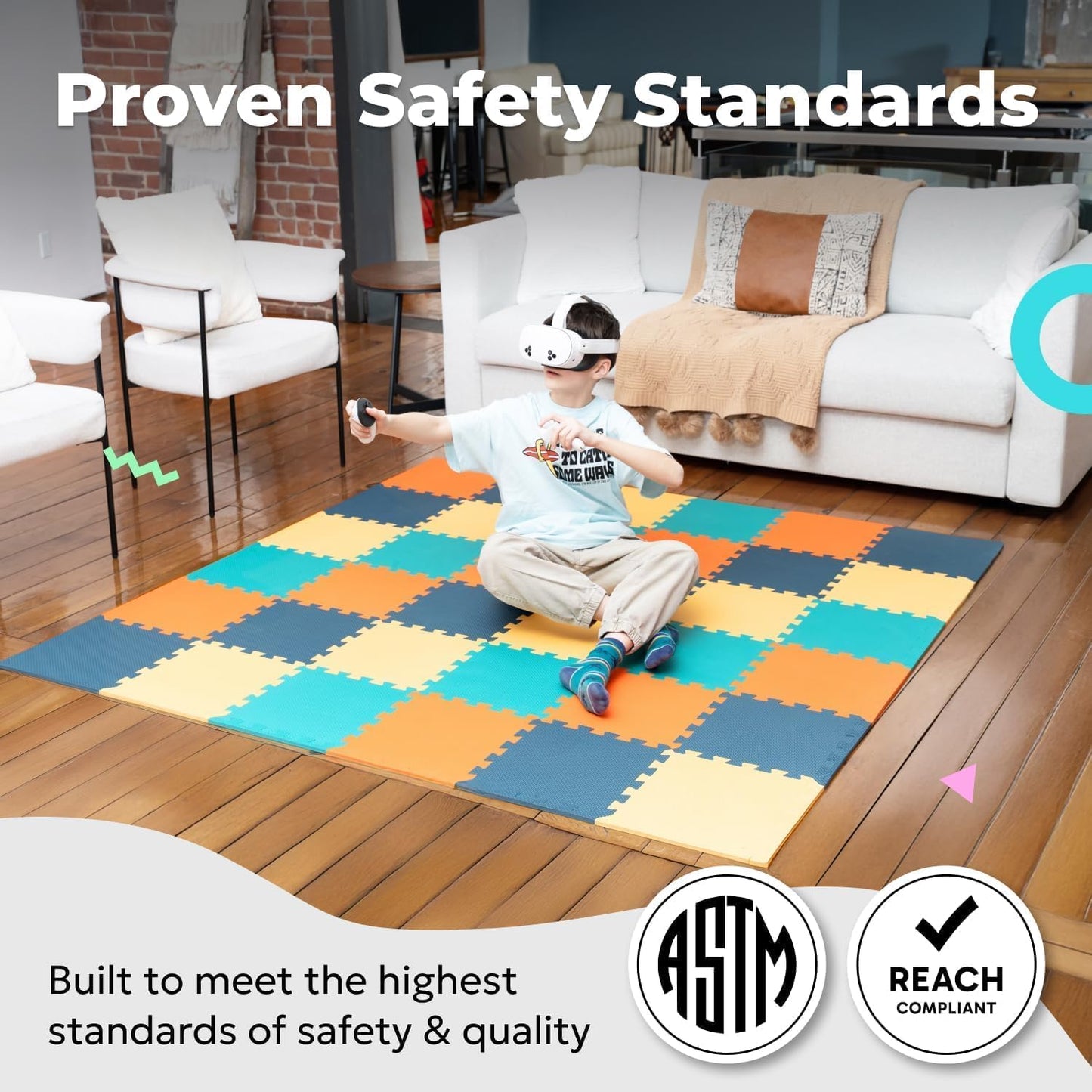 MioTetto Foam Floor Tiles for Kids - Non-Toxic Comfortable Baby Play Mat and Interlocking Foam Tiles, Fits with 74x74 Playpen Mat for Crawling & Development, Soft Play Mat for Babies 6-12 Months