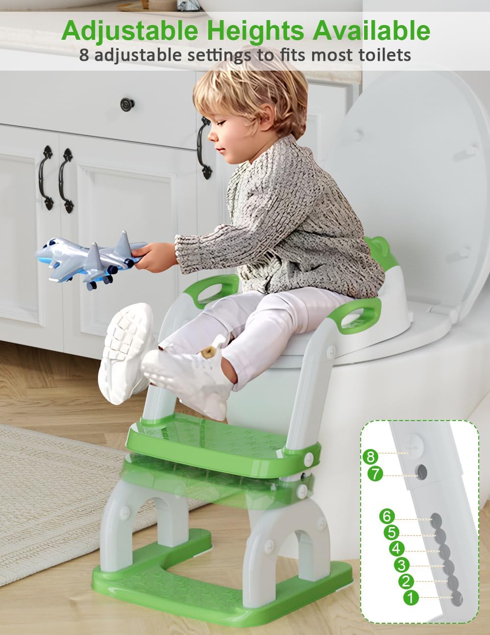 Potty Training Seat with Step Stool Ladder, Potty Training Toilet Seat with Soft Seat Splash Guard, Adjustable Height, 2 in 1 Potty Seats for Toddlers Kids Boys Girls