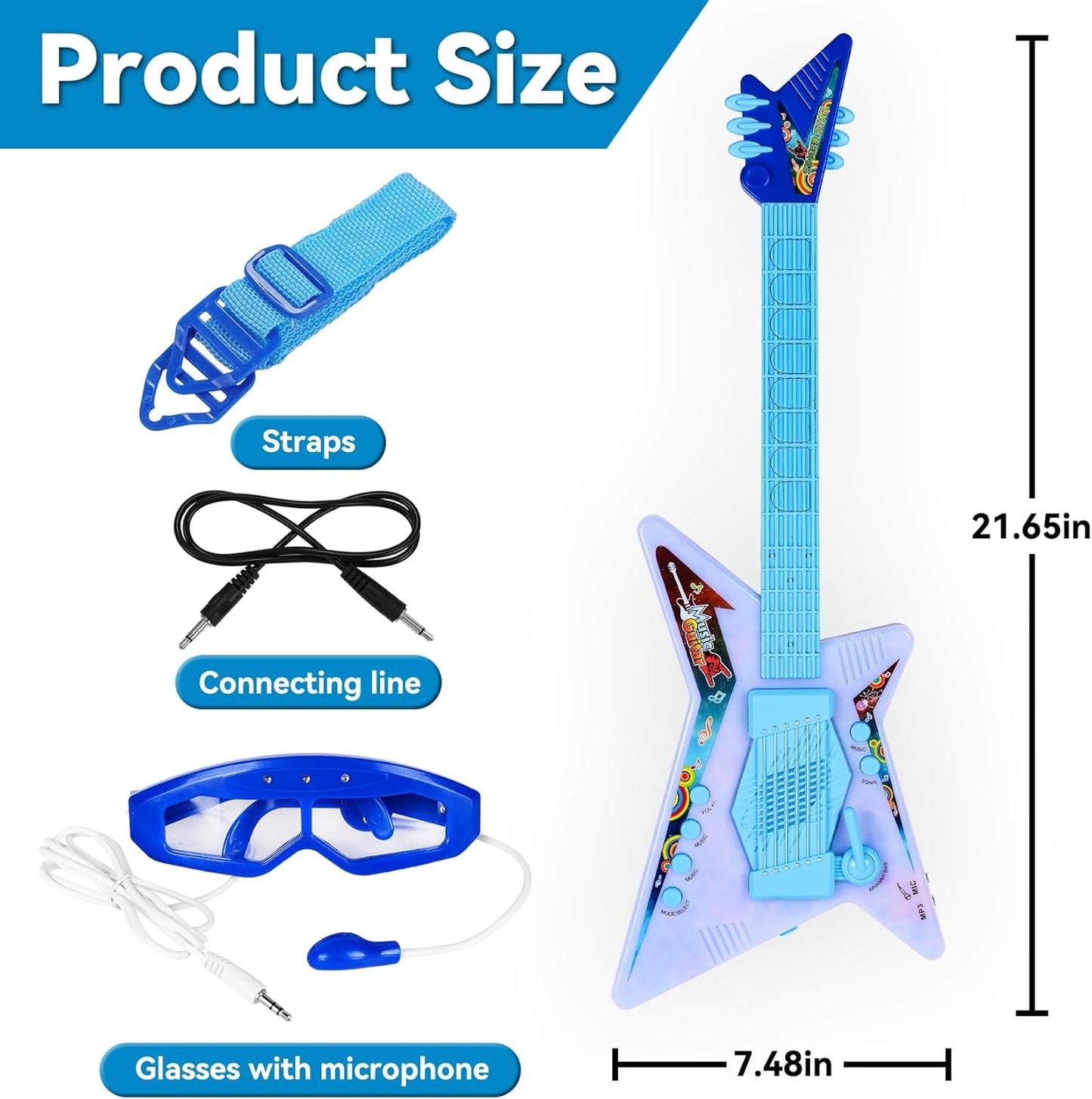 Guitar and Microphone Play Set with Glasses,Music Toys with Music&Light,Kids Karaoke Machine,Music Instruments for Toddlers,Boys,Perschool Educational Toys Gift for Children