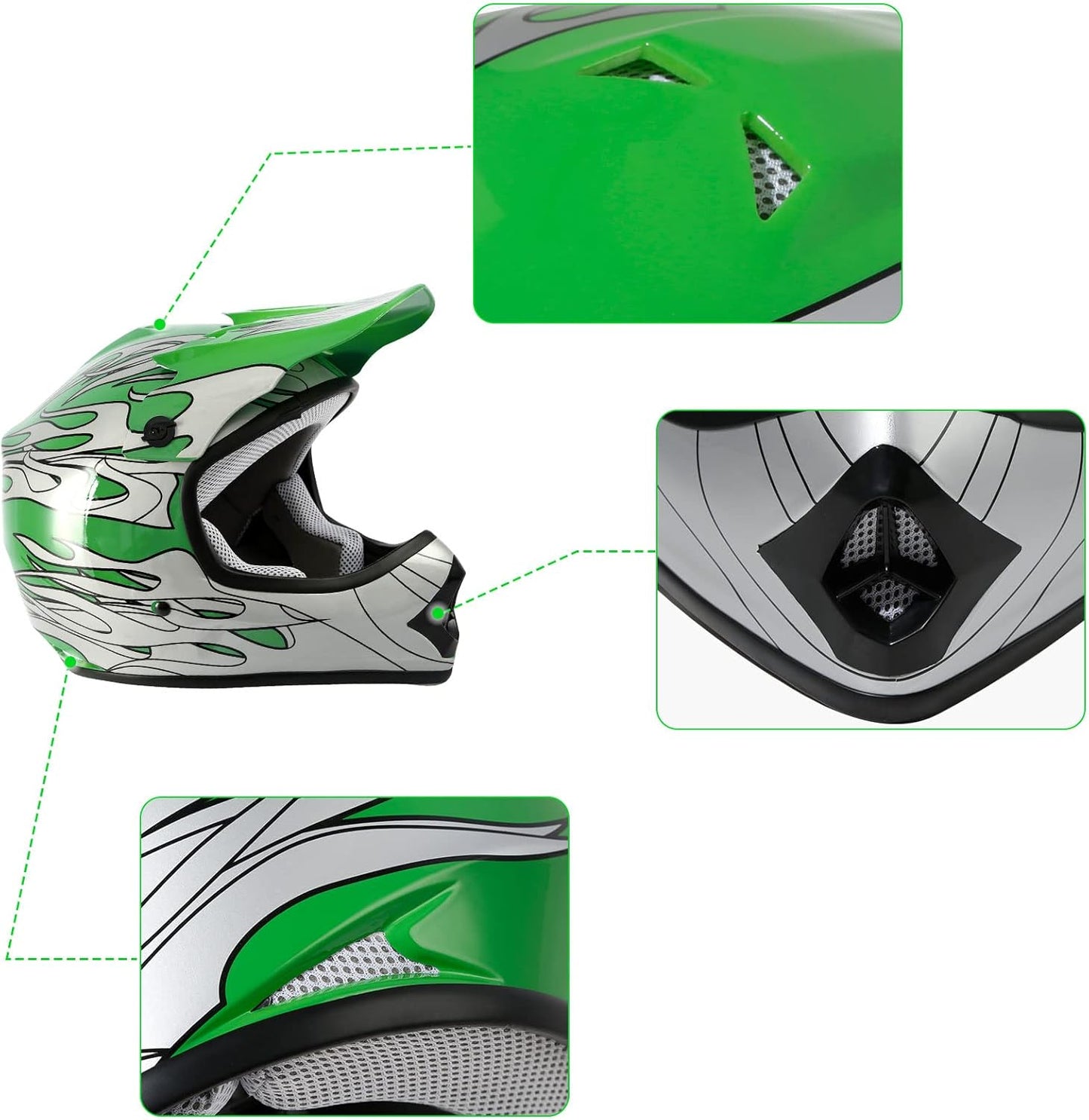 TCMT Dot Youth & Kids Motorcycle Off-Road Helmet Full Face Motocross Street Dirt Bike Mountain Bike BMX MX ATV Helmet+Goggles+Gloves New