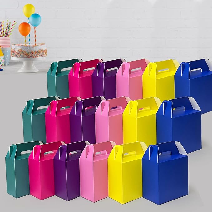 XAGLVV 24Pack Hot Pink Party Favor Treat Box Packs, 7 * 3.5 * 6.6 Inch Goodie Box with Handles, Gable Gift Boxes for Valentine's Day,Birthdays