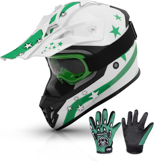 TCMT Dot Youth & Kids Motorcycle Off-Road Helmet Full Face Motocross Street Dirt Bike Mountain Bike BMX MX ATV Helmet+Goggles+Gloves New