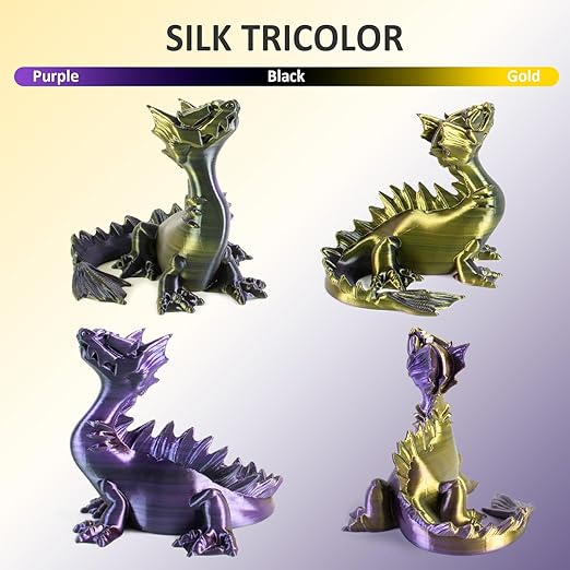 Geeetech Silk PLA Tri Color Filament 1.75mm 3D Printer Filament, Coextrusion Purple Gold Black Tri-Colors Metal-Like Shiny Silk PLA Filament, 1kg (2.2lbs) 1 Spool, Dimensional Accuracy +/- 0.02 mm