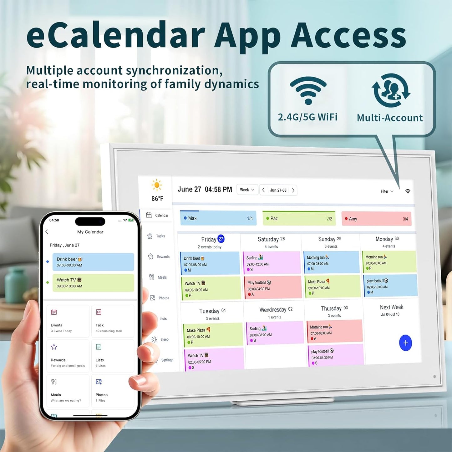 Digital Calendar, 15.6 Inch Wall Planner Digital Calendar & Chore Chart, IPS HD Touchscreen Interactive Display for Family Schedules, 2025 Calendar Share Photos/Schedules Instantly