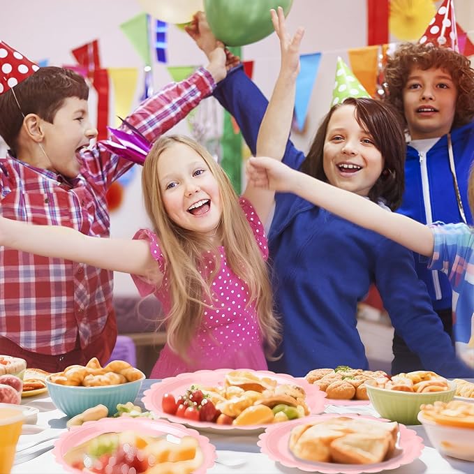 24 Pcs Pink Paper Plates 9 Inch Scalloped Dessert Plates - Disposable Pink Cake Plate - Baby Shower Birthday Party Wedding Bridal Party Supplies