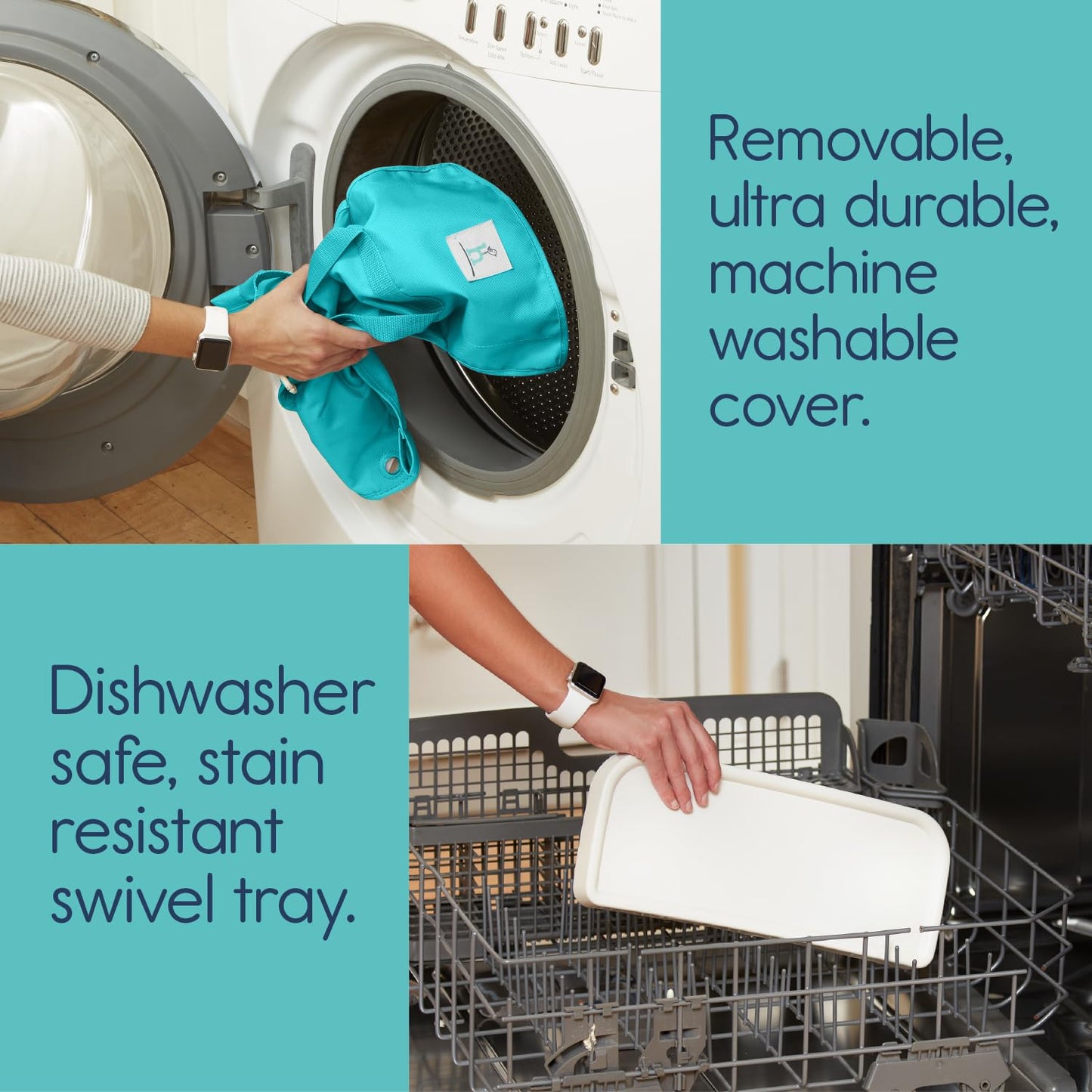 Hiccapop OmniBoost Travel Booster Seat with Tray for Baby | Folding Portable Baby Booster Seat for Dining Table, Camping, Beach, Grandma’s | Tip-Free Design Straps to Kitchen Chairs - Booster Chair