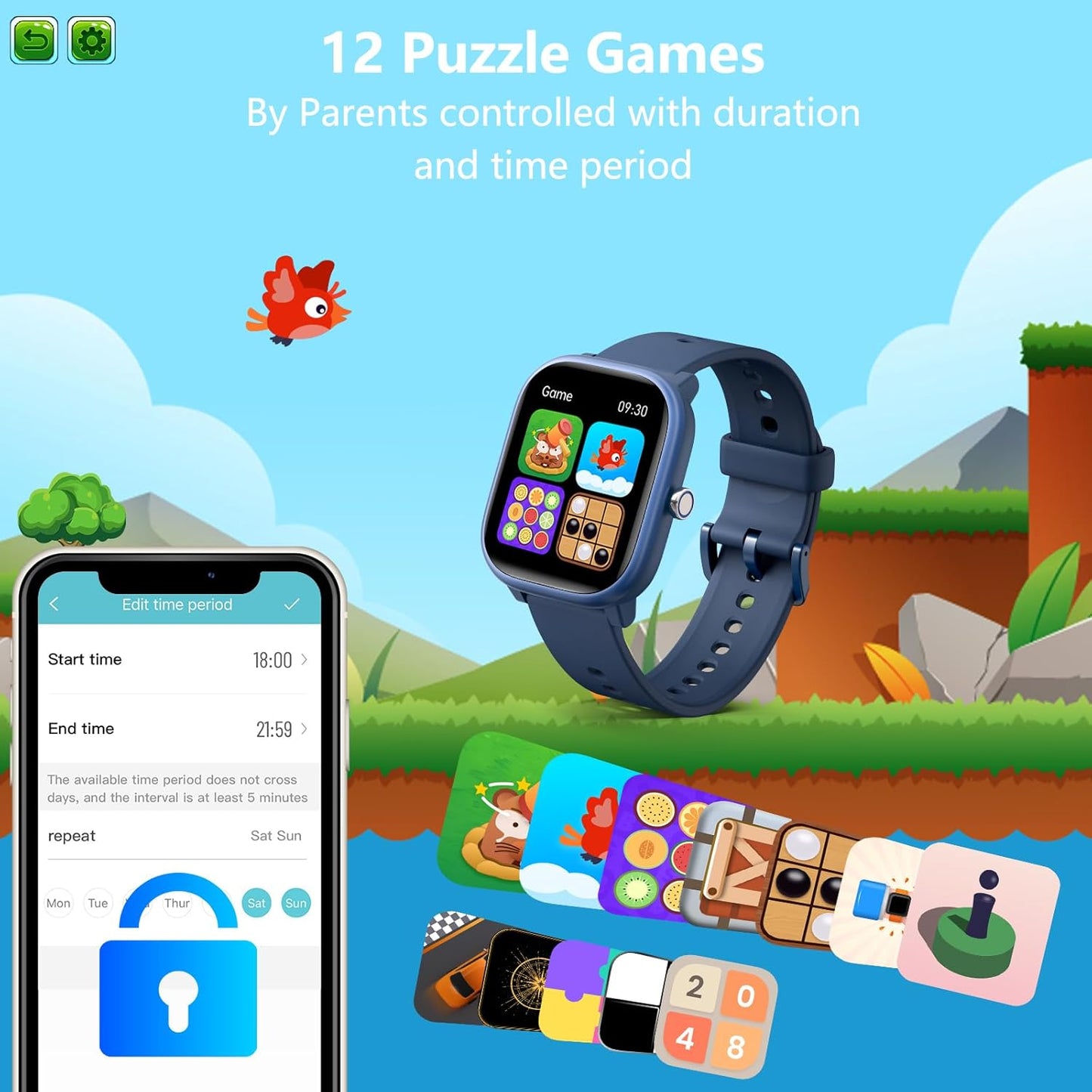 Kids Wach for Girls Boys 6-15 Year Old - Smart Watch for Kids 1.8" Fitness Tracker,No Phone Needed,Pedometer Sleep Monitor Heart Rate Waterproof,Puzzle Game for Girls Boys Teens Birthday Gift (Blue)